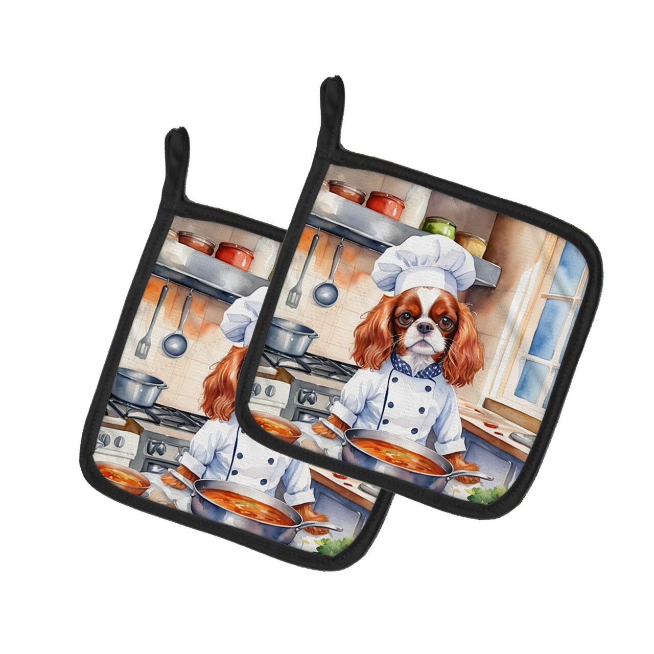 Edge Collections - 7.5" x 7.5" - Multicolor - Cavalier Spaniel Kitchen Heat Resistant Pot Holders - 1 Pair